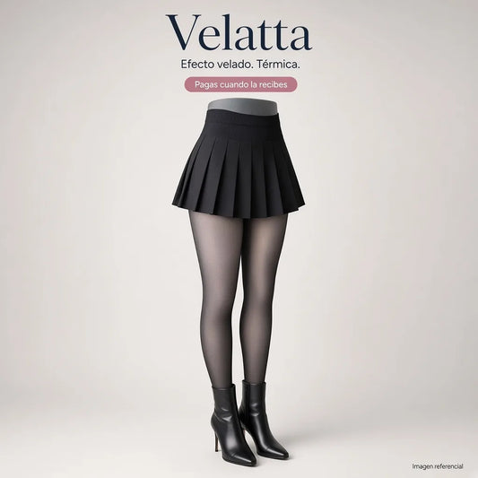 Velatta, media térmica negra con efecto velado, con falda y botas